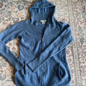 Sky Blue Long Sleeve Hooded Cashmere Hoodie, Size L